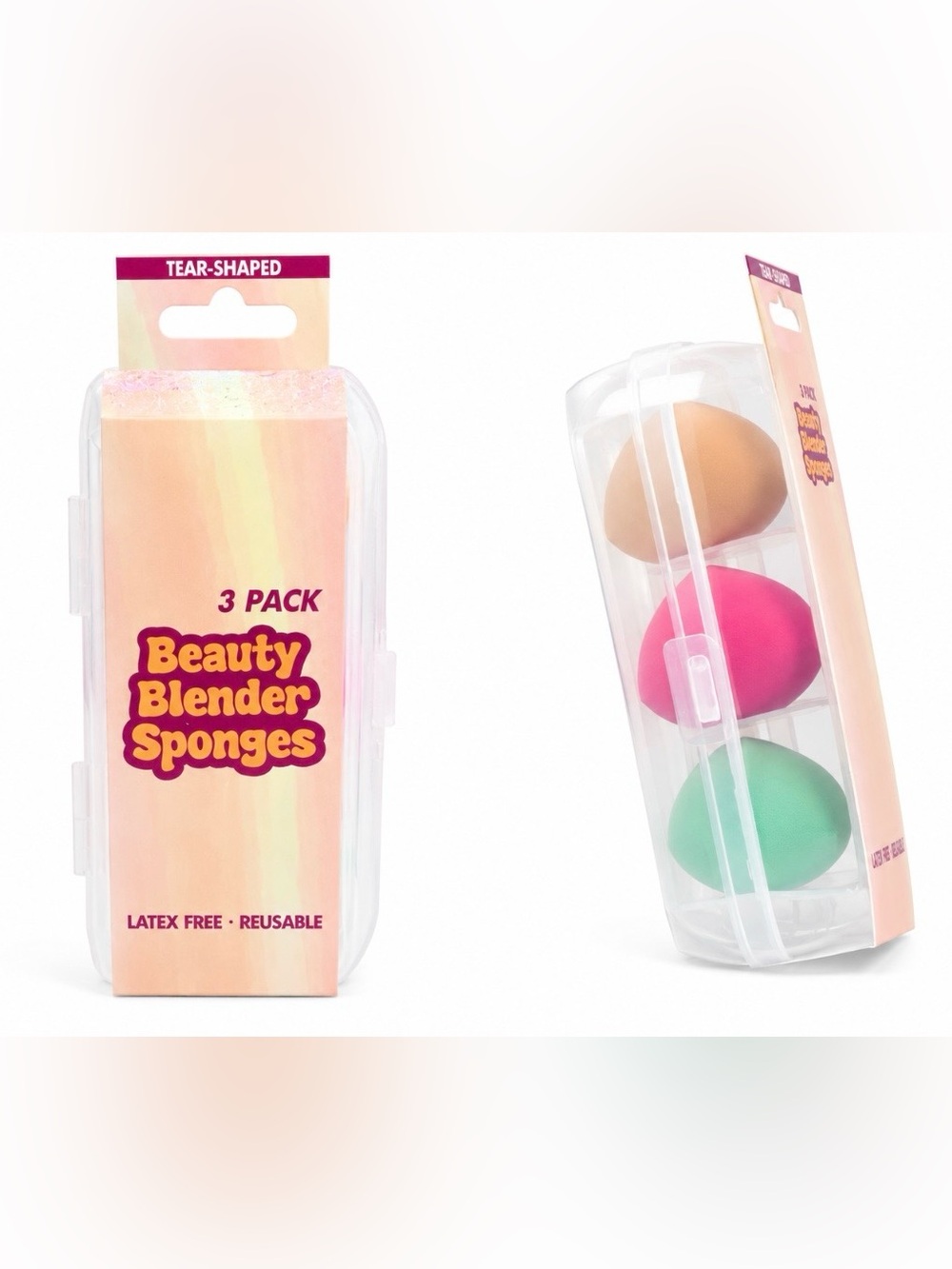 3 Pack Beauty Blender Makeup Sponges with Travel Case | Latex Free | New